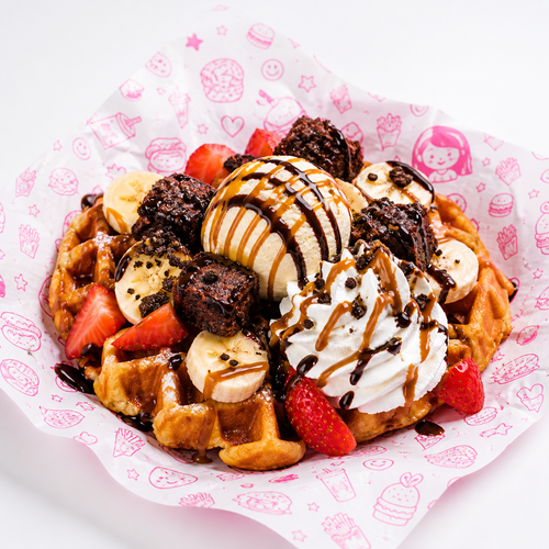 Postres Munch waffles y helado